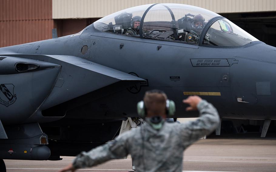 Aircraft and airmen from Seymour Johnson Air Force Base, N.C., arrive to Barksdale Air Force Base, La., evacuating from Hurricane Florence Sept. 11, 2018. 