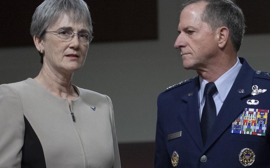 Air Force Secretary Heather Wilson and Air Force Chief of Staff Gen. David Goldfein, at a Senate hearing in 2017.