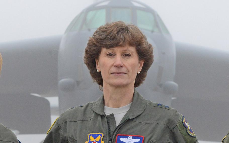 Maj. Gen. Dawn Dunlop, director of the Office of the Secretary of Defense Special Access Programs stands in front of an aircraft at Edwards Air Force Base, Calif., on Feb. 1, 2019. 