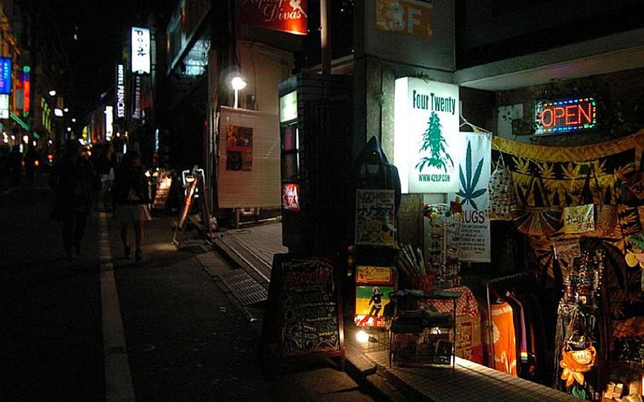 Certain so-called head shops, such as this one in Tokyo, sell Spice, which is billed as legal marijuana and is banned to servicemembers.