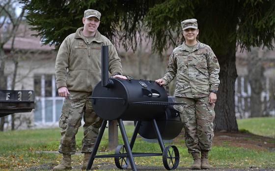 Tech Sgt. Christopher McLeroy, left, and Tech Sgt. Rosario Warren, airman dorm leaders, are organizing lunch for dormitory residents and their guests on Kapaun Air Station, Germany. 

