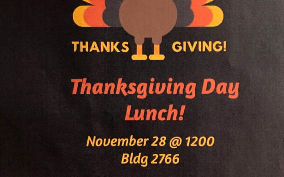 A Thanksgiving Day lunch flyer circulated to dormitory residents at Kapaun Air Station, Germany.