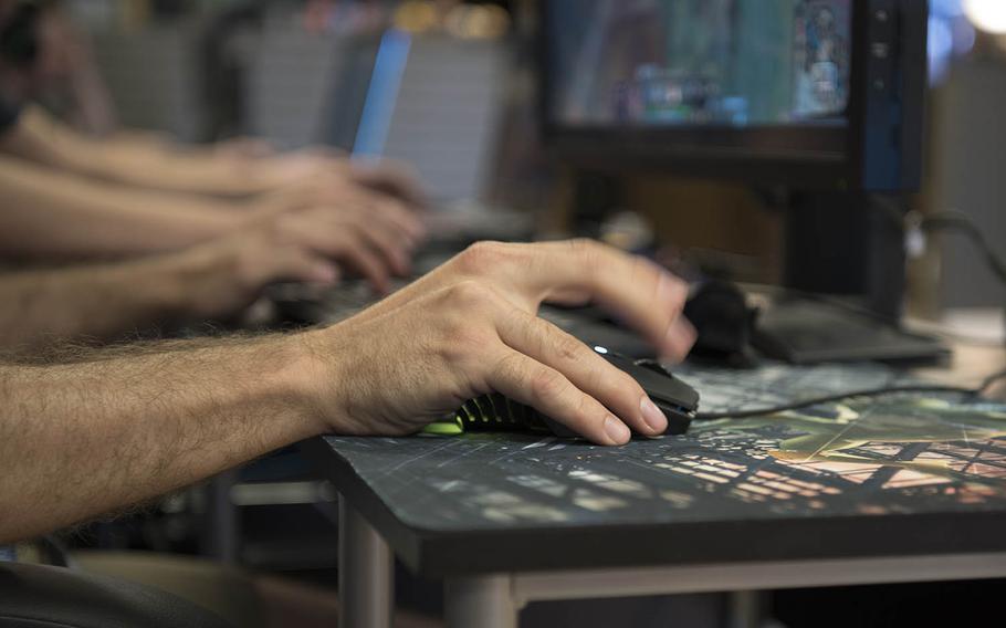 Service members compete in the League of Legends esports tournament at Schriever Air Force Base, Colo., June 6, 2018.