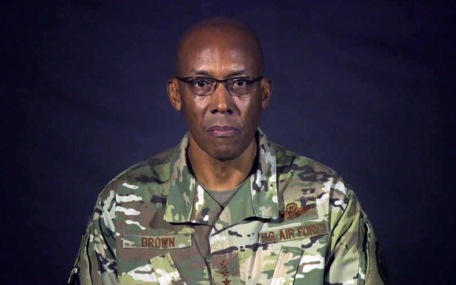 Pacific Air Forces commander Gen. Charles Q. Brown Jr. speaks about racial unrest over the killing of George Floyd in this screenshot from a video posted on Friday, June 5, 2020.