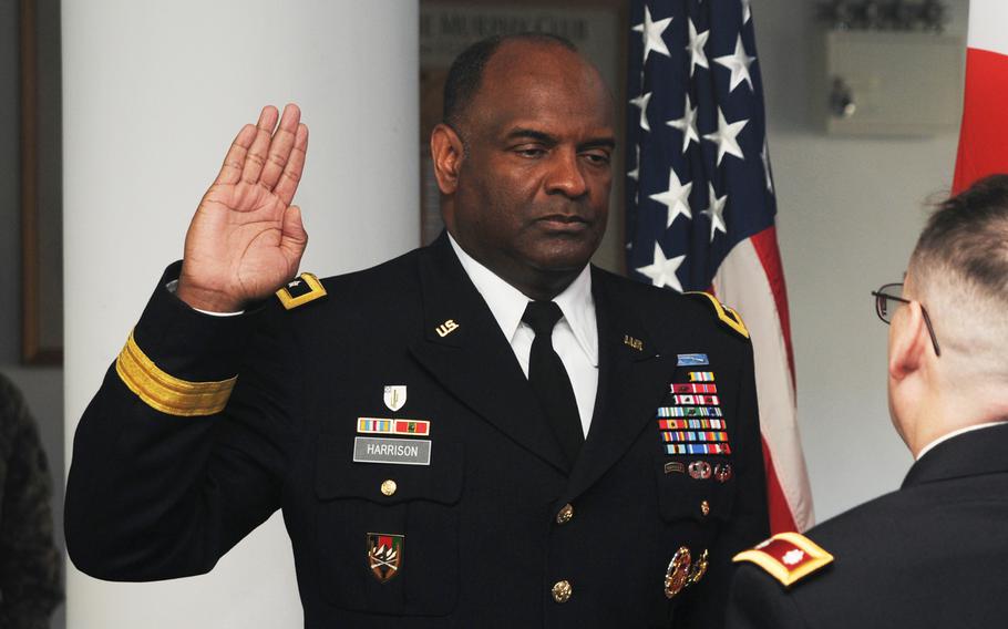 Maj. Gen. Michael T. Harrison during a ceremony at Camp Zama, Japan, Jan. 10, 2013. 
