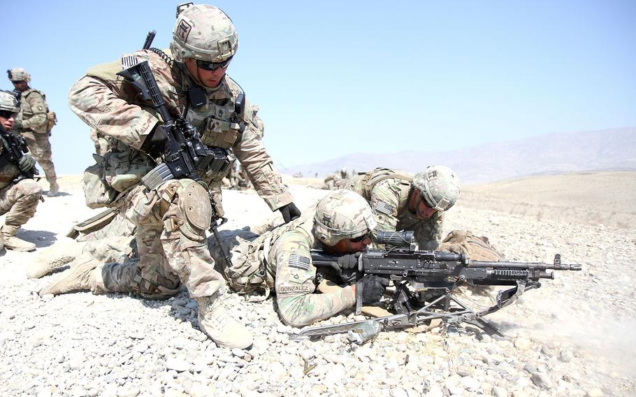 Soldiers from 3rd Brigade Combat Team, 101st Airborne Division fire at targets on July 3, 2015 during live-fire training in eastern Afghanistan.