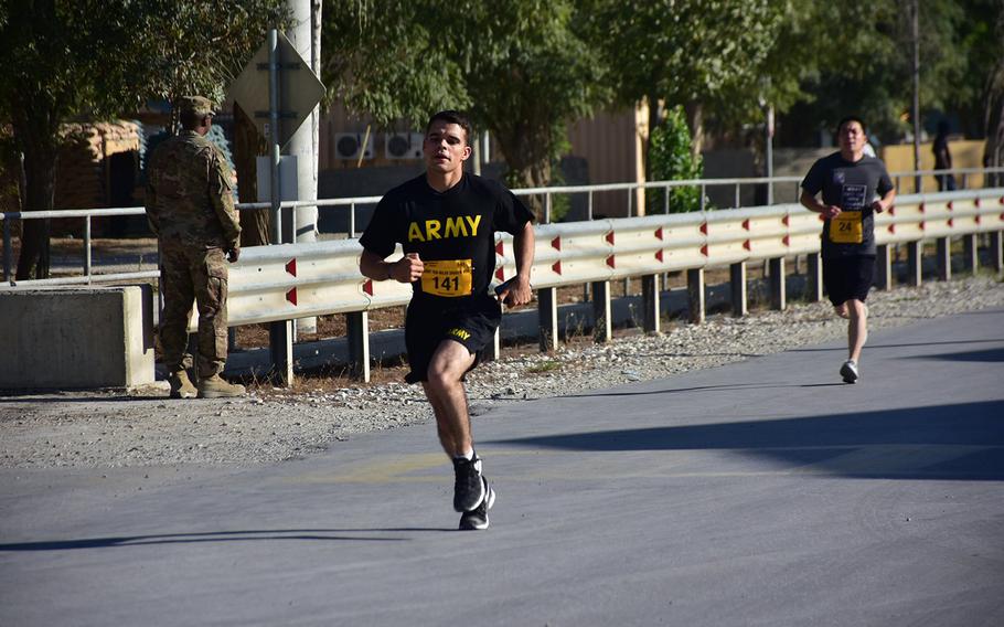 About 300 troops and civilians participated in a 10-mile race at Bagram Airfield on Friday, Sept. 20, 2019. The race was an official "shadow run," or counterpart, to the Army Ten-Miler, held every October in the Washington, D.C., area.