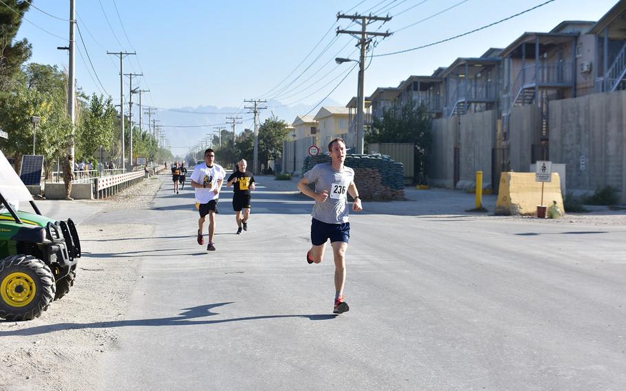 About 300 troops and civilians participated in a 10-mile race at Bagram Airfield on Friday, Sept. 20, 2019. 