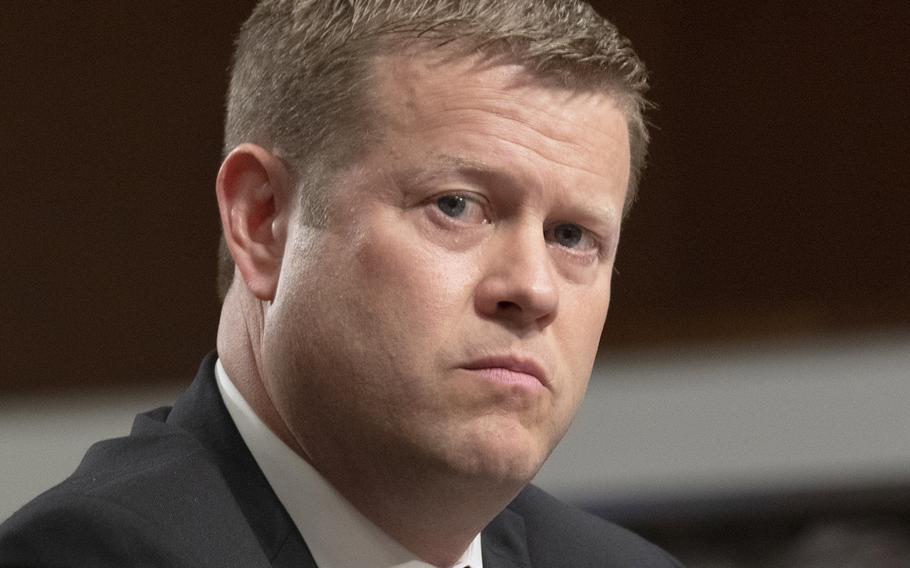 Ryan D. McCarthy listens during his Senate Armed Services Committee confirmation hearing on Capitol Hill, Sept. 12, 2019. The Senate approved McCarthy's nomination as Army secretary on Thursday, Sept. 26, 2019.