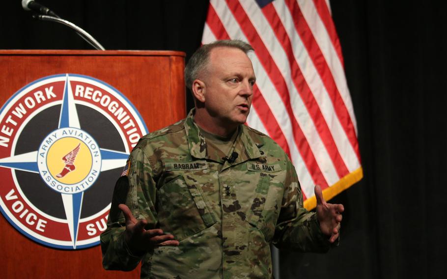 Then-Maj. Gen. Doug Gabram speaks in Huntsville, Ala., on Nov. 15, 2020.