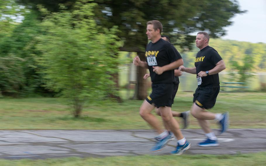 Soldiers from the U.S. Army Medical Command participate their semiannual physical fitness test on May 5, 2019, at Fort Belvoir, Va. 