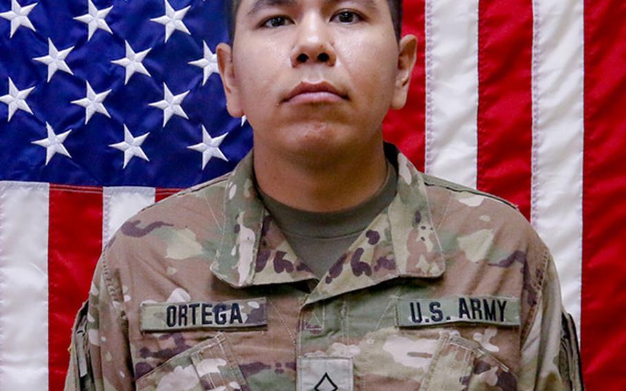 Spc. Andrew Ortega is seen in a unit photo taken prior to deployment.