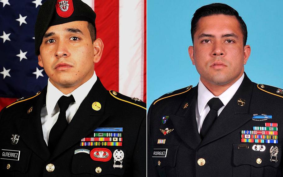 Sgt. 1st Class Javier J. Gutierrez, left, and Sgt. 1st Class Antonio R. Rodriguez, both 28, were killed in an apparent insider attack in eastern Nangarhar province on Feb. 8, 2020.