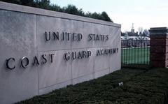 Sign for U.S. Coast Guard Academy facing Route 1 .