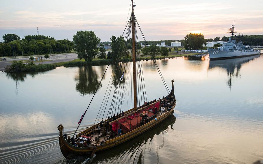 The Draken Harald Harfagre departs Bay City on the Saginaw River on Wednesday, July 19, 2016. 