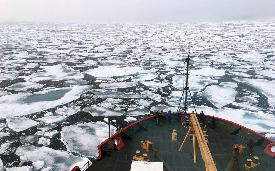 The U.S. Coast Guard Icebreaker Healy on a research cruise in the Chukchi Sea of the Arctic Ocean.