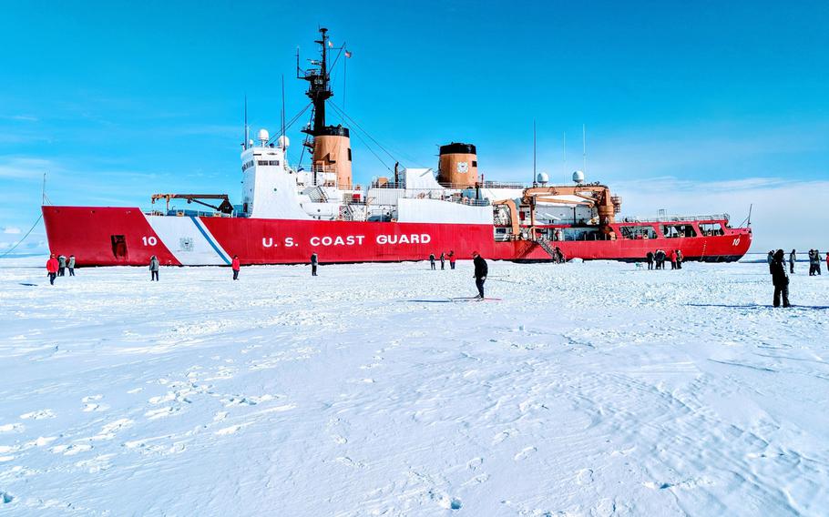 Members of the Coast Guard Cutter Polar Star, the only U.S. heavy icebreaker, explore the Antarctic ice in January 2018. VT Halter Marine, a Mississippi shipbuilder, has been awarded a $746 million contract for a new heavy polar icebreaker, now called a Polar Security Cutter, to replace the Polar Star, with possibly two more to follow.