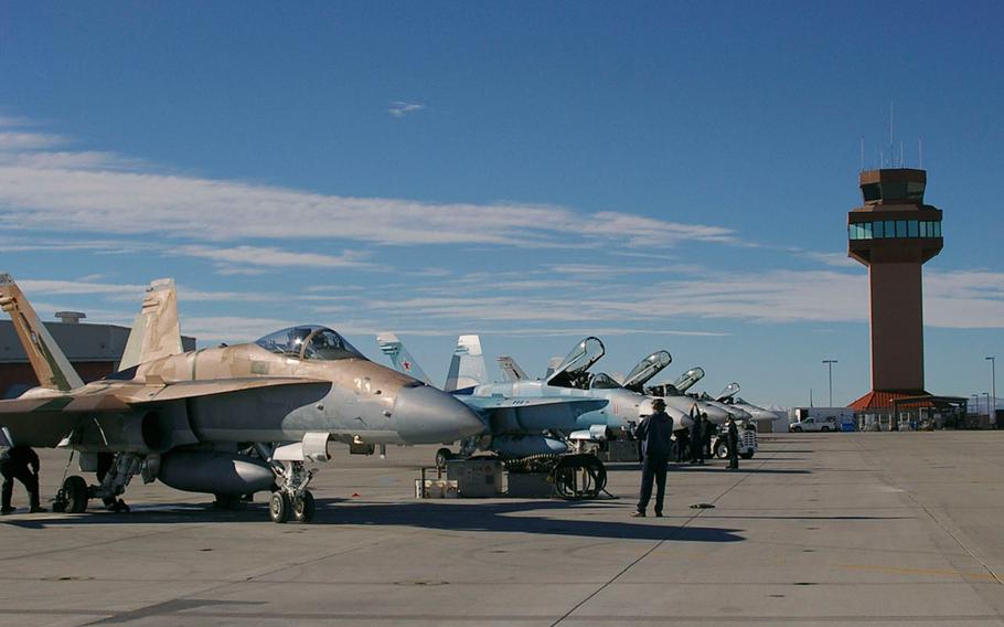 F/A-18C Hornet strike fighters at Naval Air Station Fallon, Nev., Dec. 7, 2010.