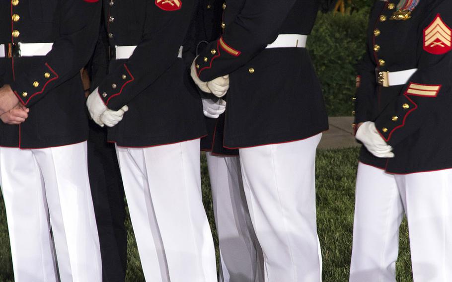 Marine Corps mascot Chesty XIV seems to have had enough activity for one day as he snoozes after the eveming parade at Marine Barracks Washington, June 27, 2014.