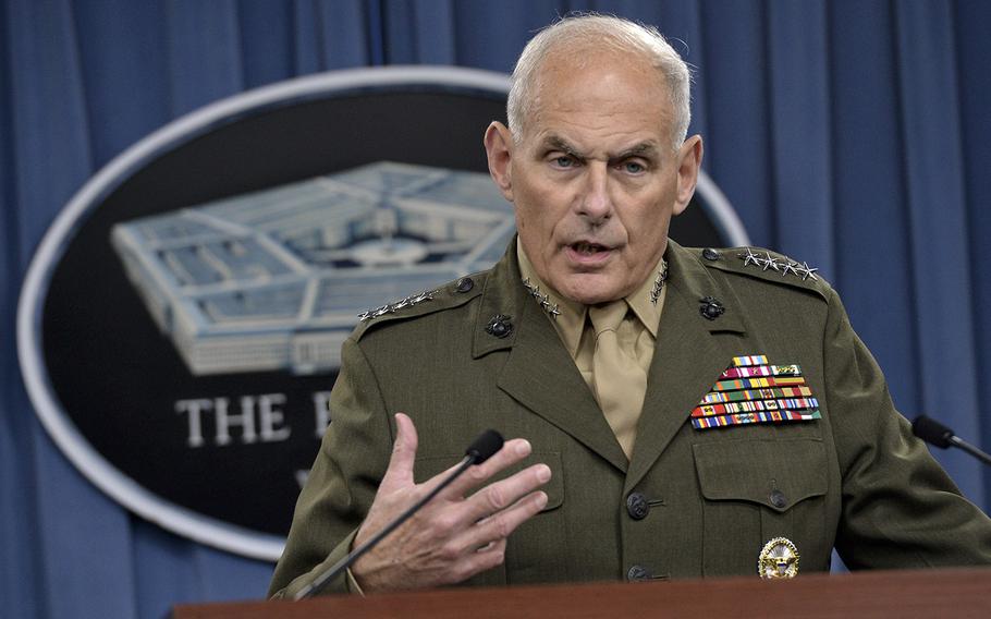 U.S. Marine Corps Gen. John F. Kelly answers questions at the Pentagon on March 13, 2014.