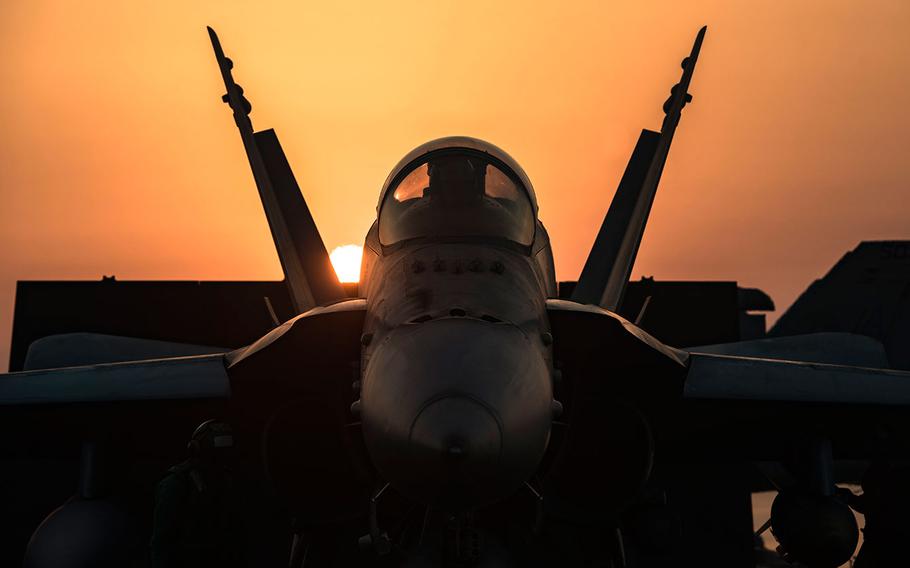 An F/A-18C Hornet assigned to the Wildcats of Strike Fighter Squadron (VFA) 131 prepares to launch from the flight deck of the aircraft carrier USS Dwight D. Eisenhower on July 31, 2016.