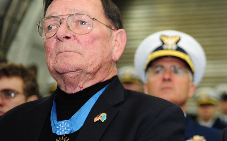 Retired Marine Master Sgt. Richard Pittman, photographed during a dedication ceremony on the Coast Guard Cutter Munro Jan. 5, 2011. Pittman was awarded the Medal of Honor by President Lyndon B. Johnson at a White House ceremony on May 14, 1968.