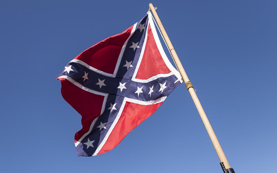 A Confederate battle flag flies in an undated photo.