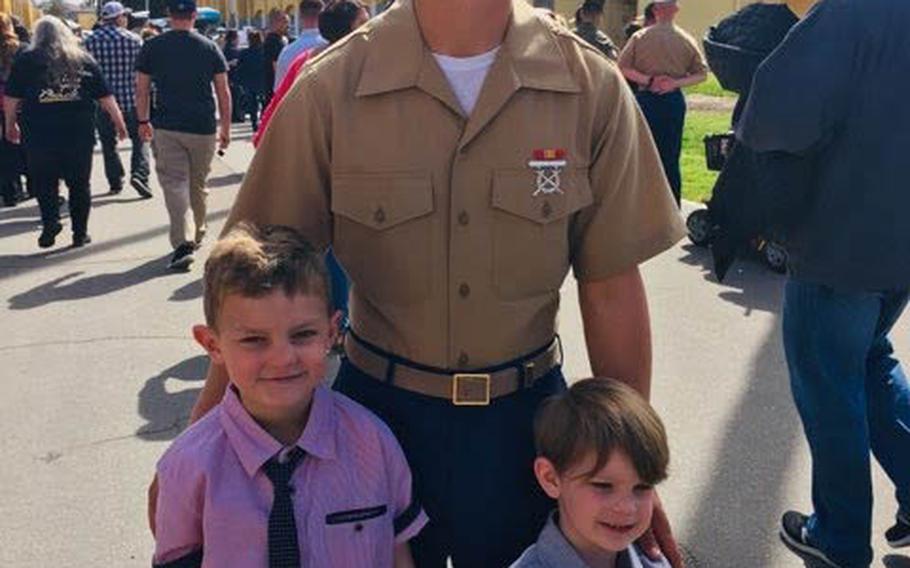 Marine Lance Cpl. Chase Sweetwood at his graduation from Marine Corps Recruit Depot San Diego, Calif., in 2019. 