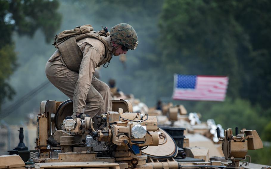 A U.S. Marine with 2nd Tank Battalion, 2nd Marine Division prepares to depart from a tank lot on Camp Lejeune, N.C., July 27, 2020. After  more than three-quarters of a century, 2nd Tank Battalion will deactivate as part of the Marine Corps' modernization plan.