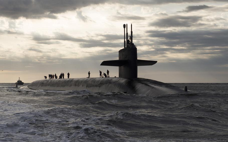 The Ohio-class ballistic missile submarine USS Rhode Island returns to base March 20, 2013, after spending 3 months at sea.