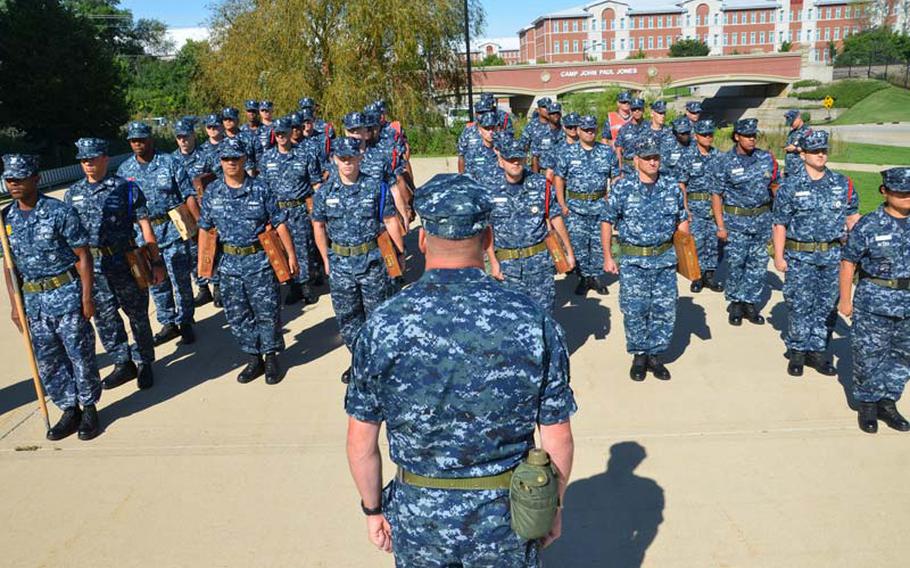 Chief petty officer selects stand in formation at Recruit Training Command in Great Lakes, Ill., in this undated file photo.