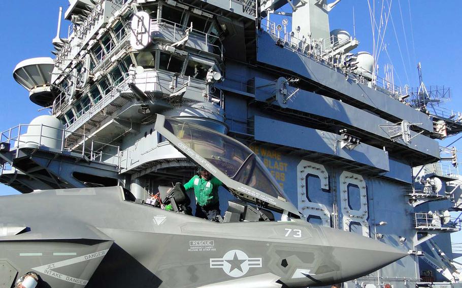 The first two F-35Cs to land on an aircraft carrier at sea made "smooth and easy" landings aboard the USS Nimitz on Monday off the coast of San Diego.