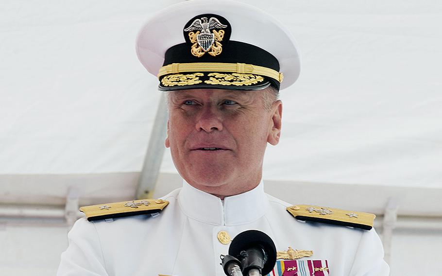 Rear Adm. Richard Williams Jr. gives a speech during a change of command ceremony  June 26, 2015, at Joint Base Pearl Harbor-Hickam, where he formerly served as commander of Navy Region Hawaii and Naval Surface Group Middle Pacific, before taking command of Carrier Strike Group 15 in San Diego. The Navy announced Saturday, Jan. 9, 2016, that Williams was relieved of duty based on the initial findings of an ongoing investigation into the alleged misuse of government computer equipment. 