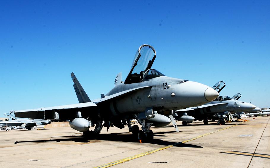 An F/A-18C belonging to Marine Fighter Attack Squadron 225 sits on the flight line at Marine Corps Air Station Miramar on Sept. 8, 2011. An aircraft from the base crashed in the desert near Twentynine Palms, Calif., killing the pilot, base officials announced on Friday, July 29, 2016.