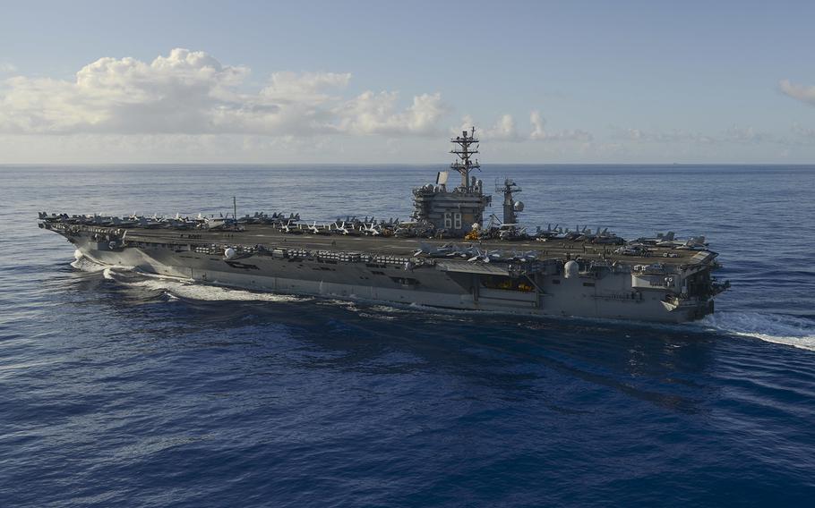 The aircraft carrier USS Nimitz (CVN 68) transits the Pacific Ocean, June 17, 2017.