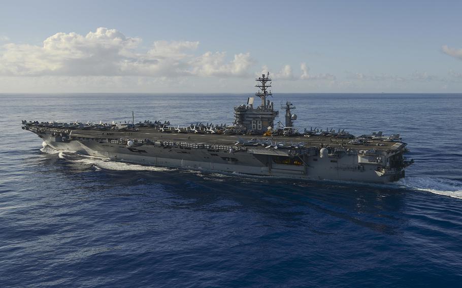 The aircraft carrier USS Nimitz (CVN 68) transits the Pacific Ocean, June 17, 2017. 