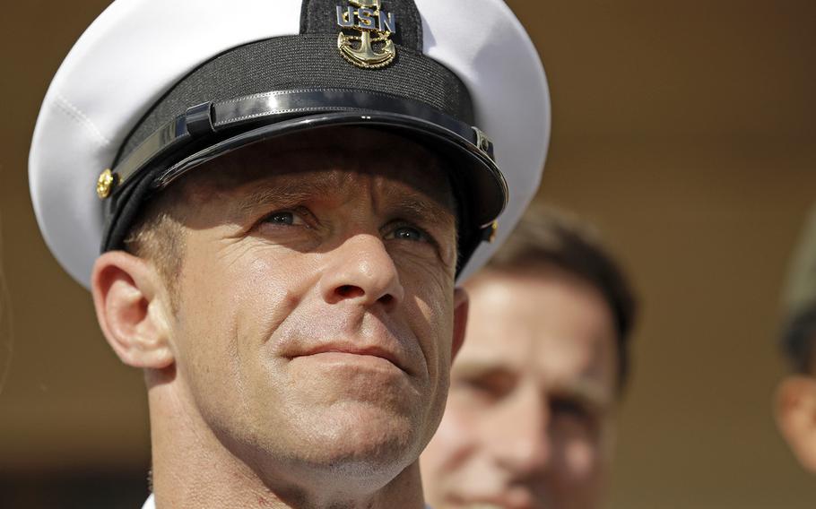 Navy Special Operations Chief Eddie Gallagher leaves a military court on Naval Base San Diego on July 2, 2019.