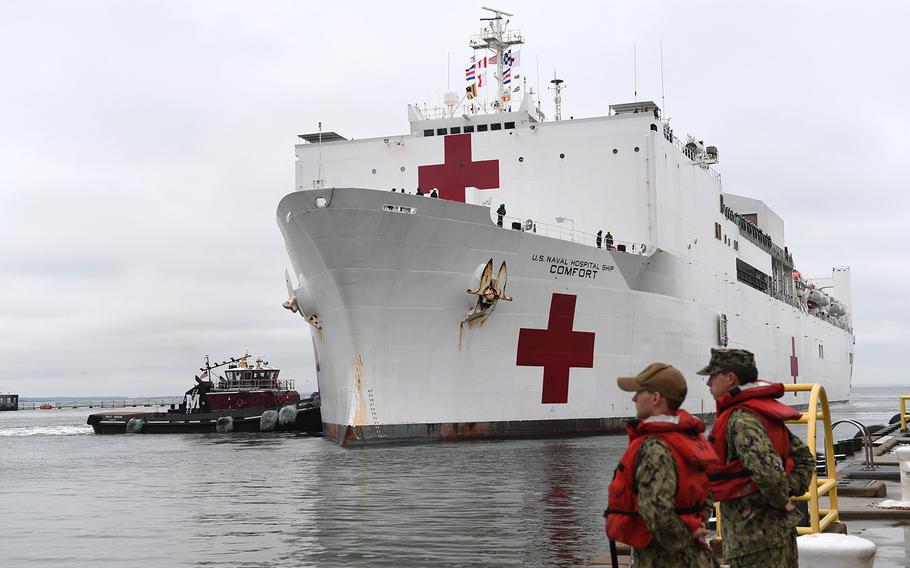 The USNS Comfort, shown here at Naval Station Norfolk in November 2019, will be sent to New York to help with the coronavirus outbreak. 
