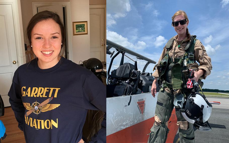 From left are U.S. Coast Guard Ensign Morgan Garrett, 24, from Weddington, N.C., and U.S. Navy Lt. Rhiannon Ross, 30, from Wixom, Mich.