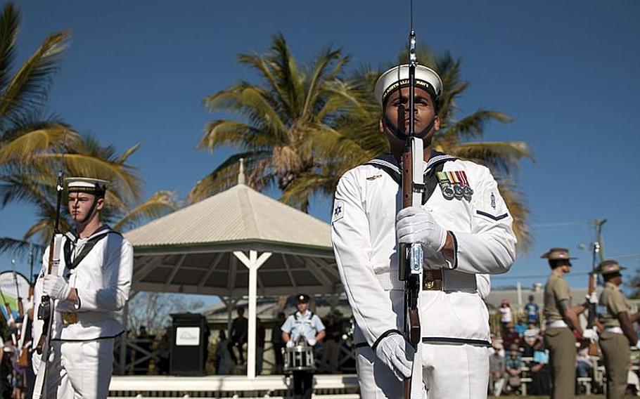 Royal Australian Navy Able Seaman Lindsay Cozyn of Australia&#39;s Federation Guard performs at the opening ceremony for the exercise Talisman Sabre 2011 in Rockhampton, Queensland, Australia. Talisman Sabre 2011 is a bilateral exercise designed to train Australian and U.S. Forces in planning and conducting Combined Task Force operations in order to improve Australian/U.S. combat readiness and interoperability.