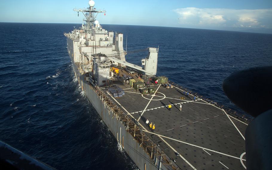 The USS Carter Hall conducts deck qualifications in the Atlantic Ocean near Honduras, Sept. 17, 2019.