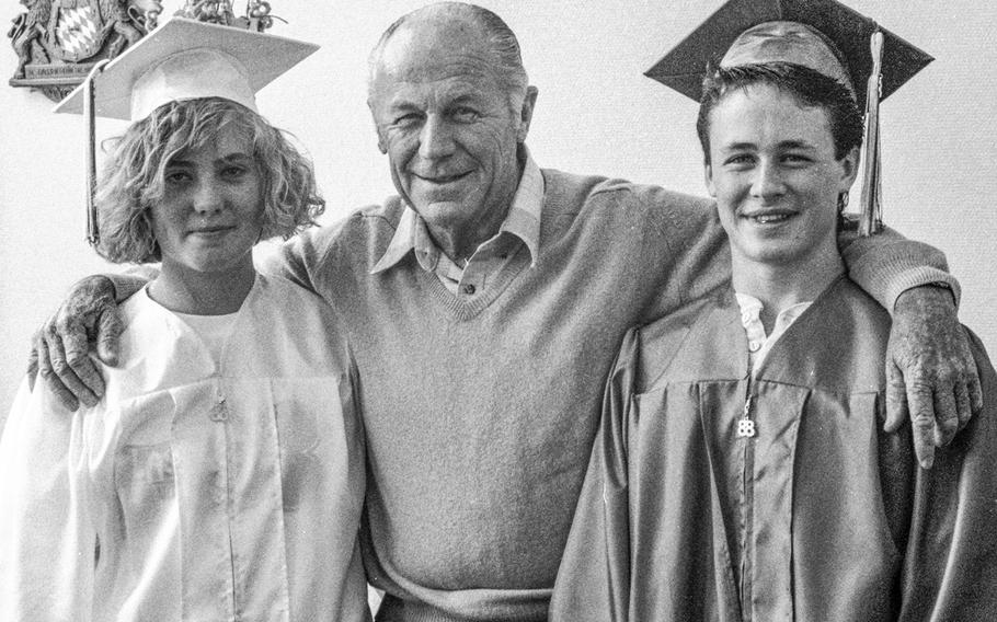 When cousins Tammy and Jason Yeager graduated from Kaiserslautern High School, the guest speaker at the ceremony was their grandfather, retired Air Force Brig. Gen. Chuck Yeager, the first pilot to break the sound barrier. Here, proud grandpa poses with the grads.