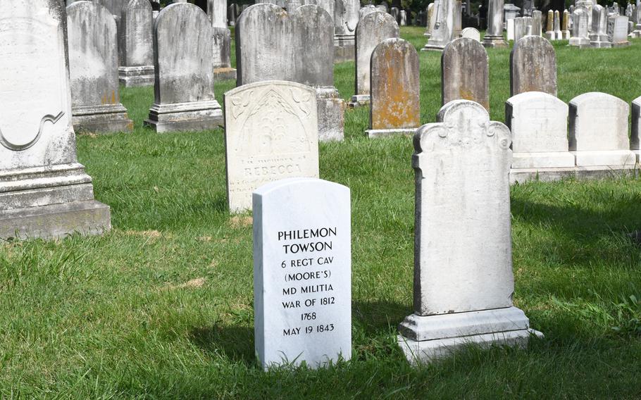 Grave markers in the cemetery.