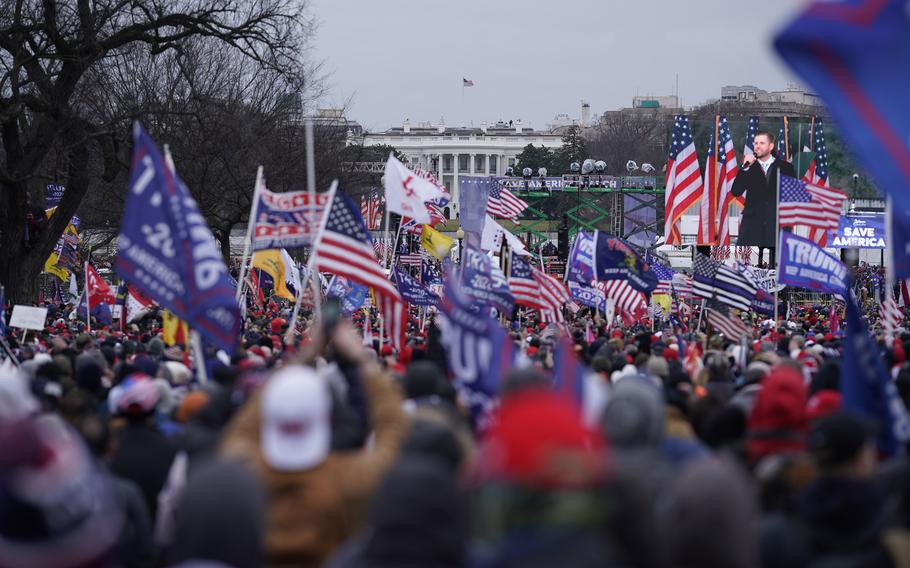 Protesters gather for a rally in Washington, D.C., on Jan. 6, 2021, fueled by then-President Donald Trump's continued claims of election fraud.