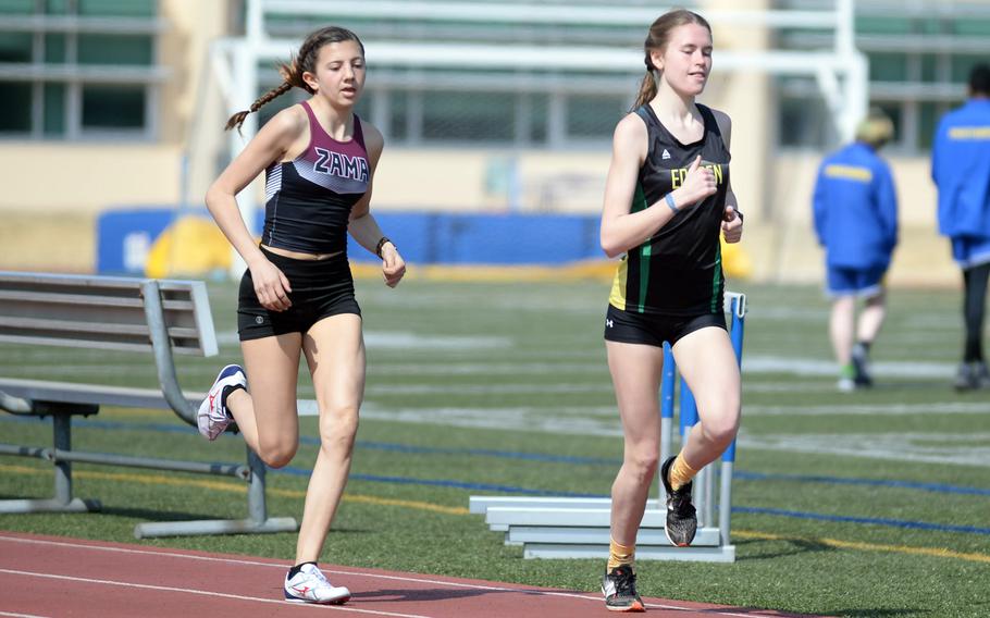 While Robert D. Edgren senior and reigning Far East cross country champion Morgan Erler of Robert D. Edgren prevailed in the 1,600, Zama sophomore Lilianna Fennessey rallied past Erler to win the 800 in Saturday’s season-opening meet.