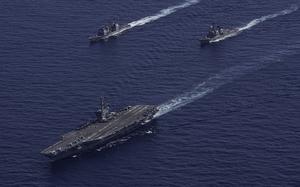 U.S. Navy George Washington Carrier Strike Group participates in dual carrier operations alongside Royal Navy HMS Prince of Wales Carrier Strike Group while underway in the Timor Sea, as part of Talisman Sabre, July 18, 2025. U.S. Navy Nimitz-class aircraft carrier USS George Washington (CVN 73) sails in formation with U.S. Navy Ticonderoga-class guided-missile cruiser USS Robert Smalls (CG 62), U.S. Navy Arleigh Burke-class guided-missile destroyer USS Shoup (DDG 86), Royal Navy Queen Elizabeth-class aircraft carrier HMS Prince of Wales (R09), Royal Navy Daring-class air-defence destroyer HMS Dauntless (D33), British Royal Fleet Auxiliary Tide-class tanker RFA Tidespring (A136), Royal Australian Navy Hobart-class air warfare destroyer HMAS Sydney (DDG 42), Royal Norwegian Navy Fridtof Nansen-class frigate HNoMS Roald Amundsen (F311), and Royal Canadian Navy Halifax-class frigate HMCS Ville de Québec (FFH 332). Talisman Sabre is the largest bilateral military exercise between Australia and the United States advancing a free and open Indo-Pacific by strengthening relationships and interoperability among key allies and partners, while enhancing our collective capabilities to respond to a wide array of potential security concerns. (U.S. Navy photo by Mass Communication Specialist 2nd Class Tyler Crowley)