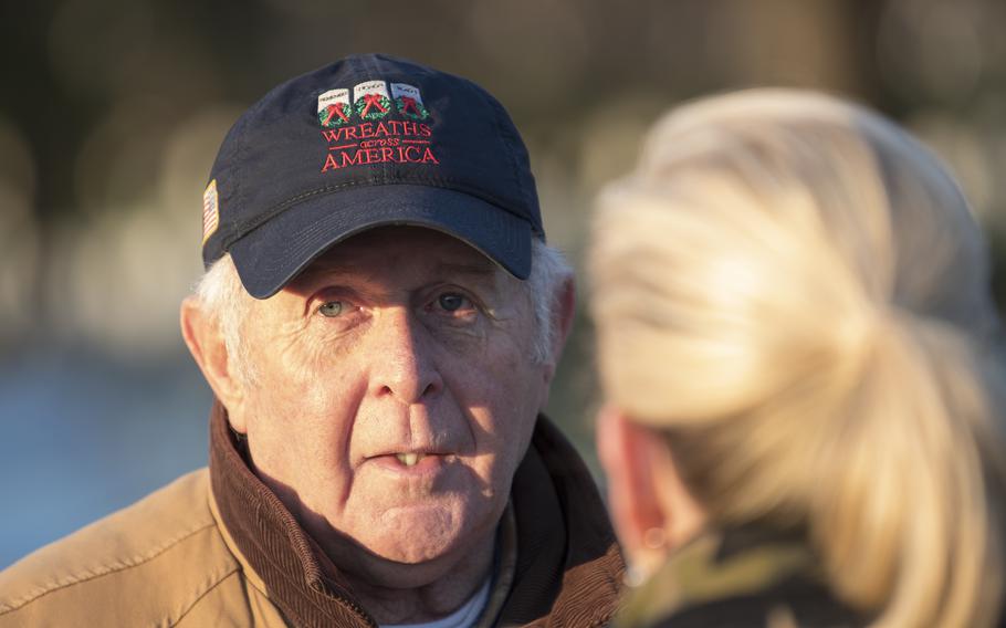 Wreaths Across America Founder Morrill Worcester attends a wreath-laying event at Arlington National Cemetery on Saturday, Dec. 17, 2022.