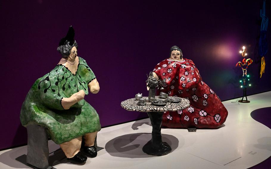 “Tea Party” is one of about 100 works by Niki de Saint Phalle on exhibit at the Schirn in Frankfurt, Germany. Created in 1971, it is made of painted polyester.