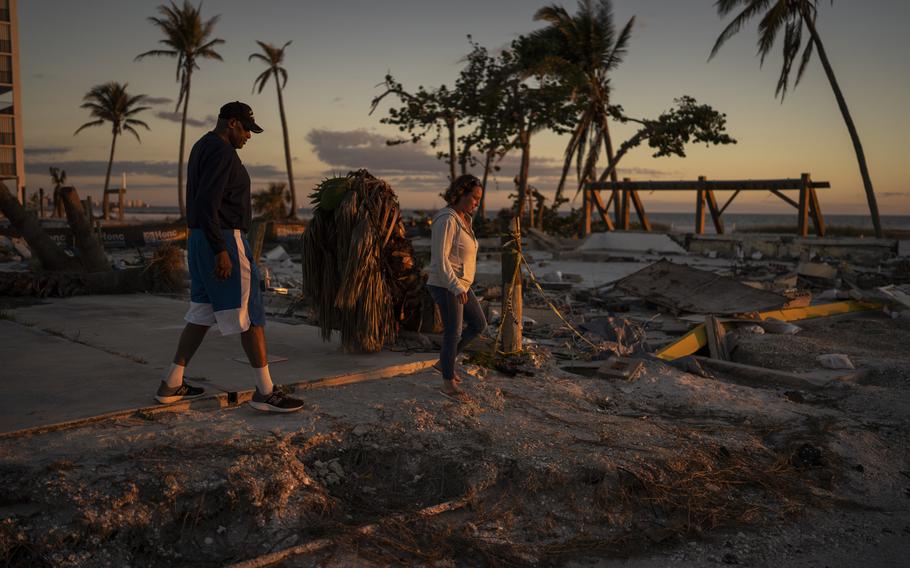 Gerald and Tara Boyd have been living out of their Dodge Nitro in Fort Myers Beach, Fla., since November in the wake of Hurricane Ian.