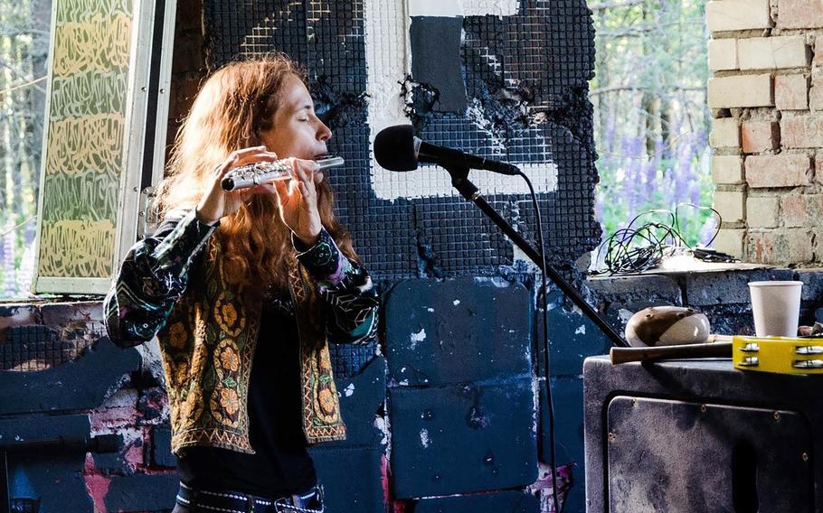 Musician Alexandra Skochilenko, 31, playing the flute in this undated photo from her social media. 